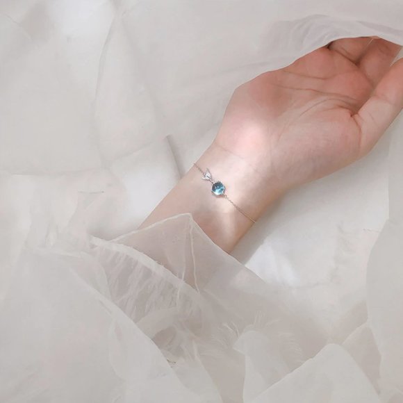 Crafted 925 Sterling Silver Ultra-light Blue Bubble Mermaid Bracelet - Picture 2 of 13